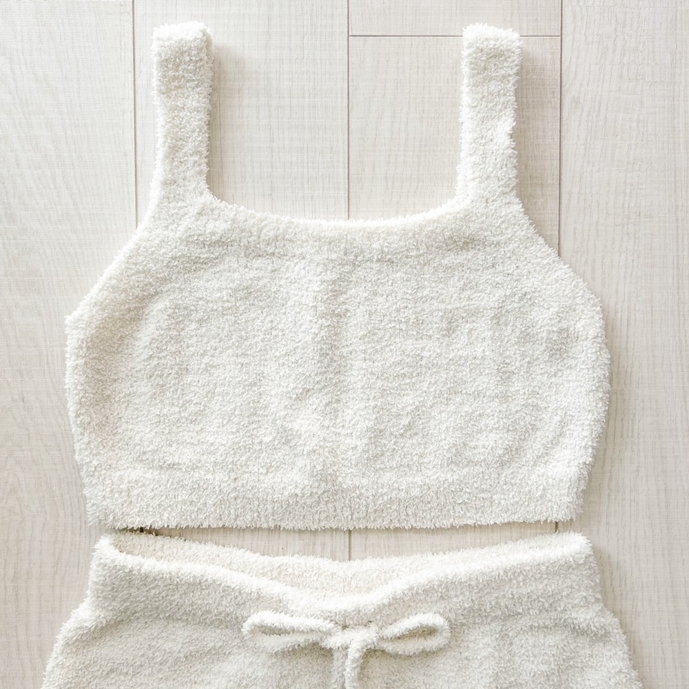 Cozy White Fuzzy Tank Top and Shorts Set